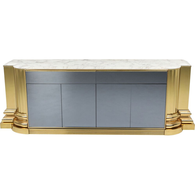 Credenza vintage de latón y mármol aparador de Sandro Petti para Maison Jansen 1970