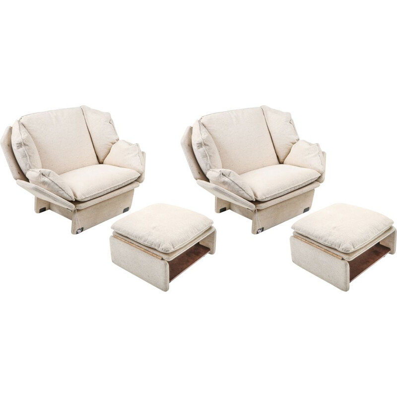 Pair of vintage lounge Chairs In Cream Wool 1970