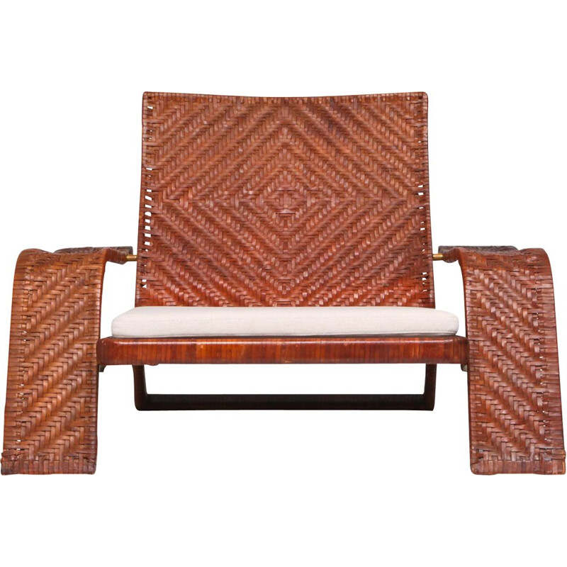 Vintage lounge chair In woven leather by Marzio Cecchi 1970