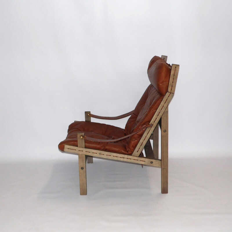 Fauteuil vintage "Hunter" en cuir et bois de Torbjorn Afdal 1970