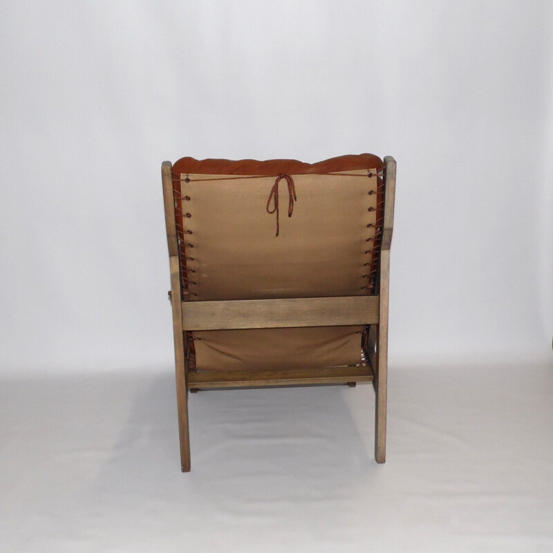 Torbjorn Afdal 1970 leather and wood vintage "Hunter" chair