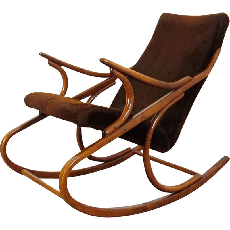 Vintage wooden and fabric rocking chair by Antonin Suman, 1960s