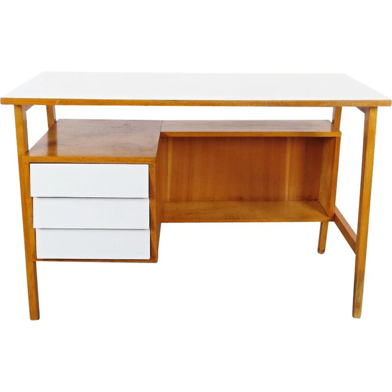 Vintage wooden and white desk, 1960s