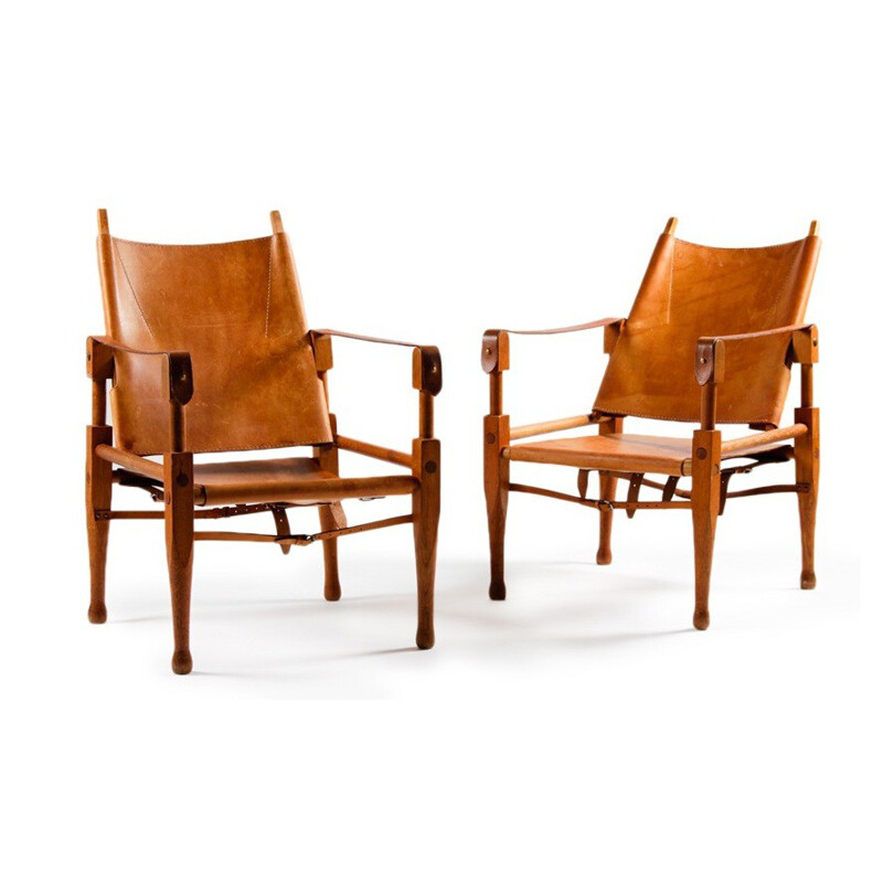 Pair of Safari chairs in wood and leather, Wilhelm KIENZLE - 1950s