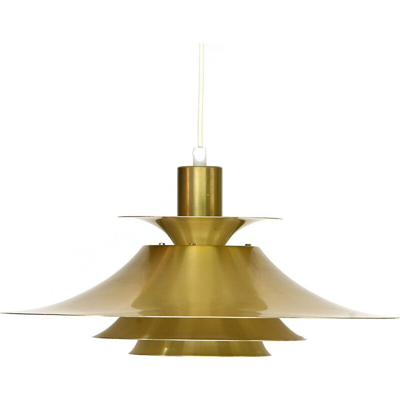 Vintage brass colored aluminium pendant light Typ 1033-P by Benny Frandsen for Frandsen AS, Denmark, 1970s