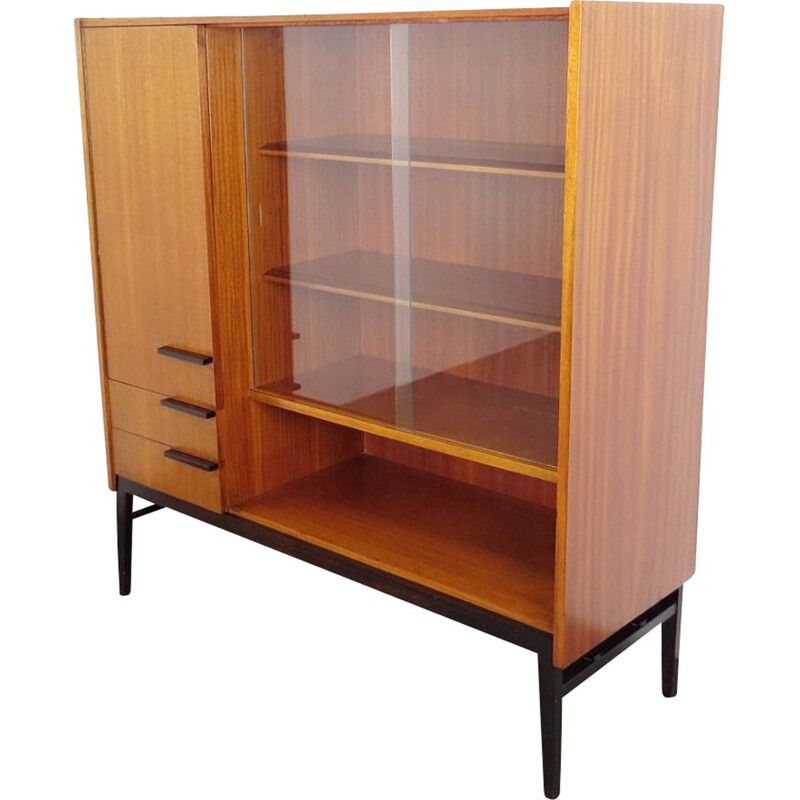 Vintage wood and glass bookcase by Frantisek Mezulanik, 1960s