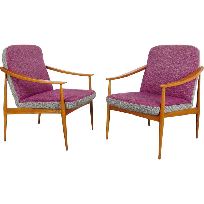 Set of 2 vintage pink armchairs, 1960s