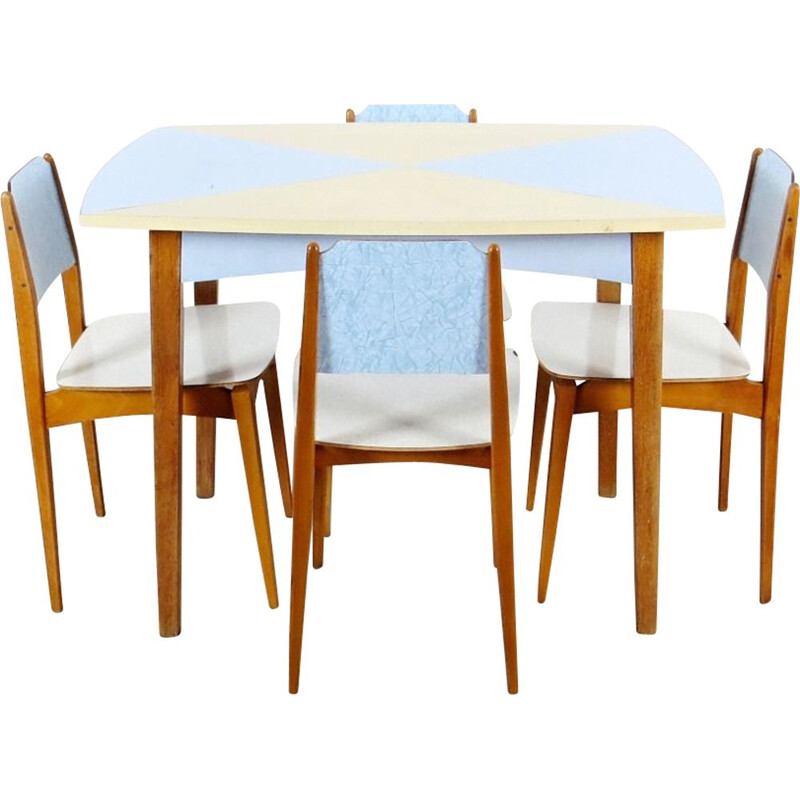 Scandinavian vintage wooden dining set, Czechoslovakia 1960