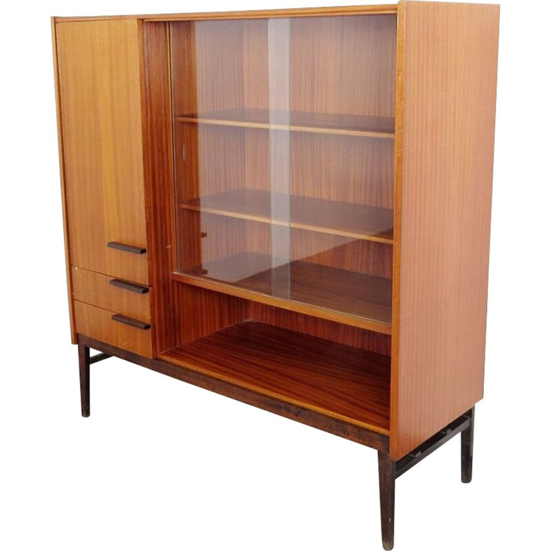 Vintage glass and wood bookcase by Frantisek Mezulanik, 1960s