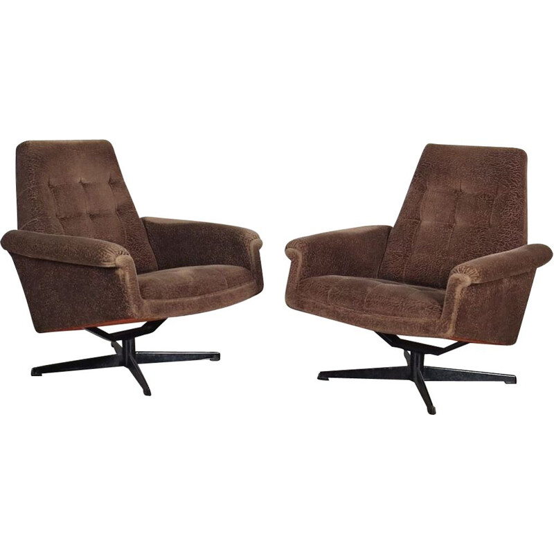 Ensemble de 2 fauteuils marrons vintage, 1970