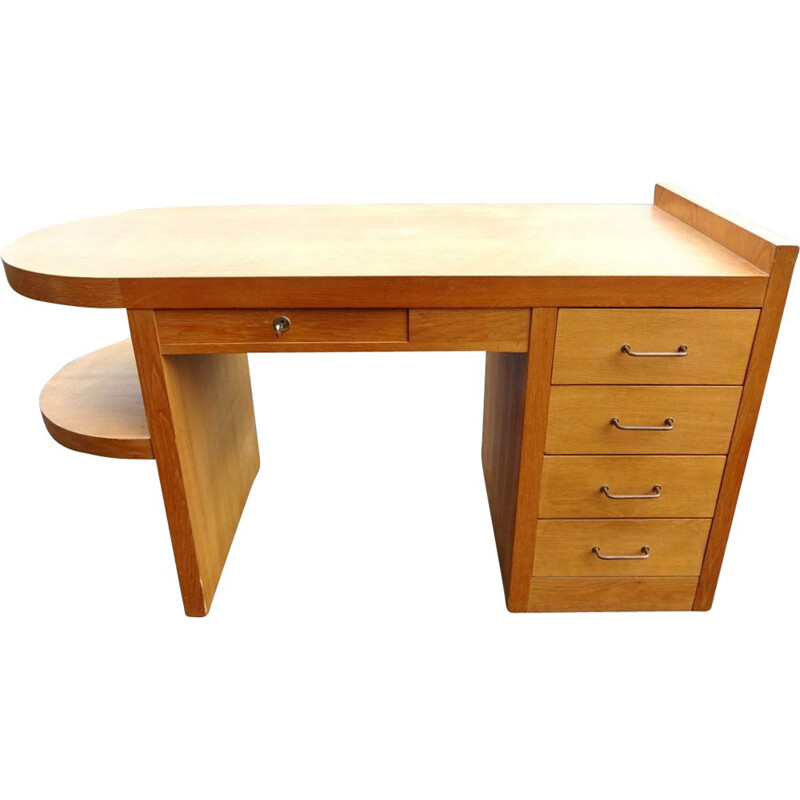 Vintage oak and brass desk, 1950s