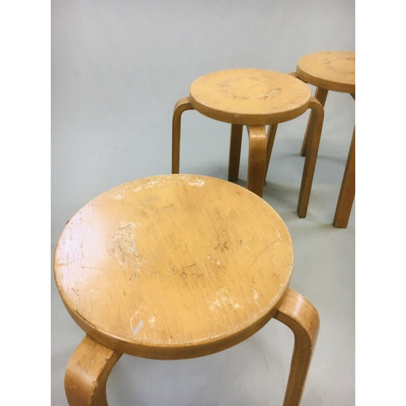 Set of 3 vintage stools E60 Alvar Aalto for Artek 1930