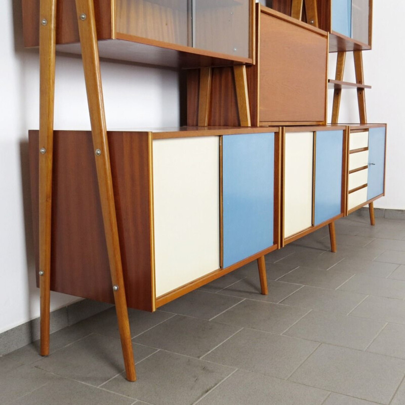 Vintage shelves in wood and glass Czechoslovakia 1960