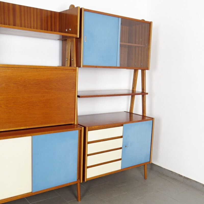 Vintage shelves in wood and glass Czechoslovakia 1960