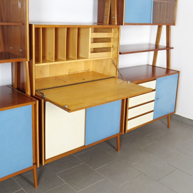 Vintage shelves in wood and glass Czechoslovakia 1960