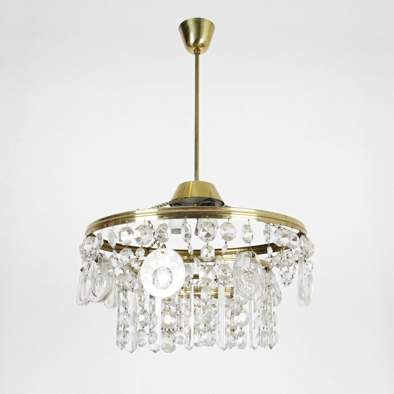 Vintage glass and steel chandelier, 1970s