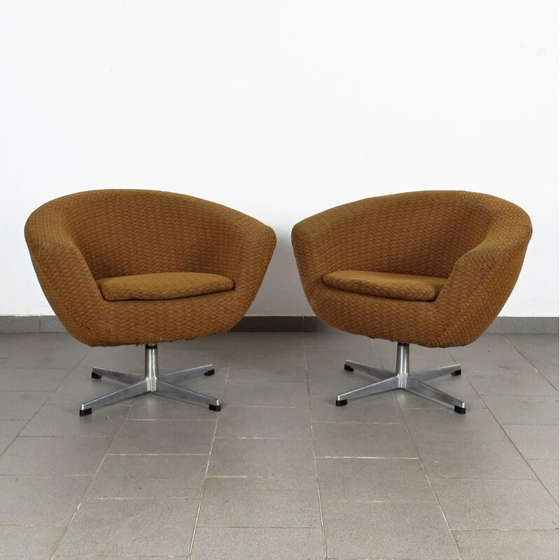 Set of 2 vintage brown armchairs by UP Zavody, 1970s
