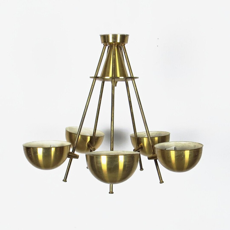Vintage gold steel chandelier, 1970s