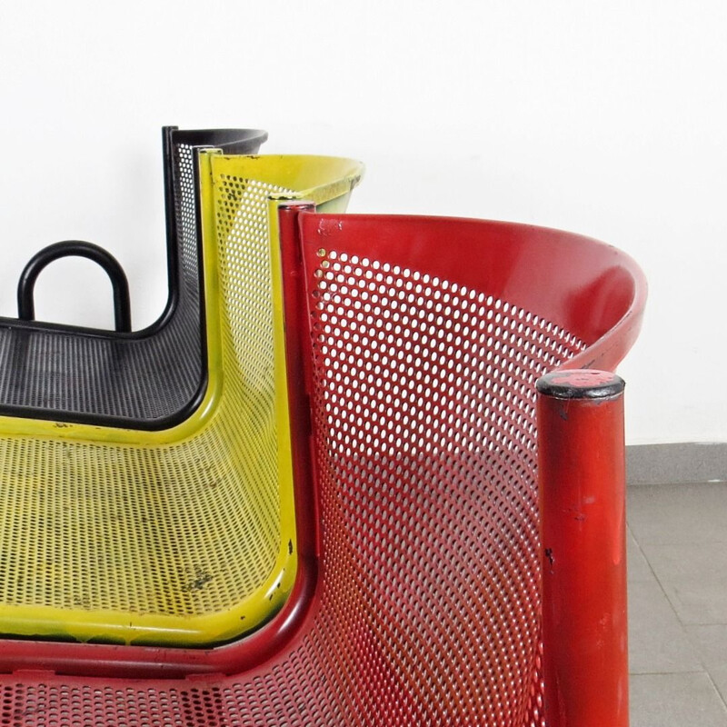 Vintage tricolore steel bench, 1970s