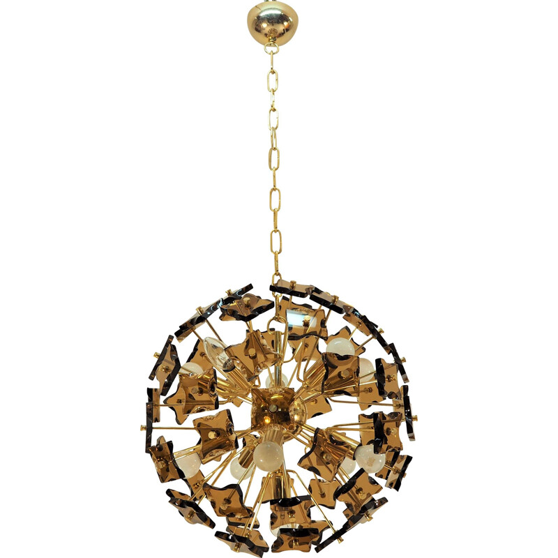 Brass and glass vintage Sputnik pendant light, 1970s