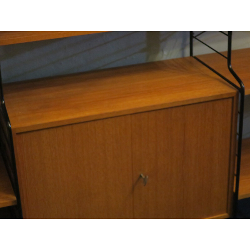 Vintage modular teak and black metal shelf system, 1960s