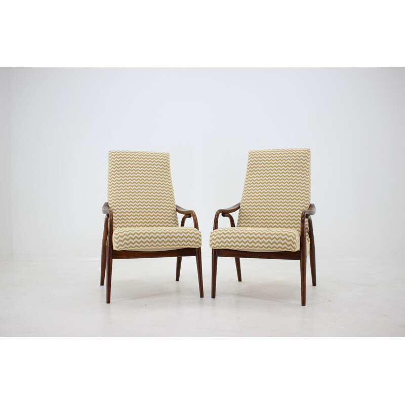 Set of 2 vintage beech with patterns armchairs, Czechoslovakia, 1960s