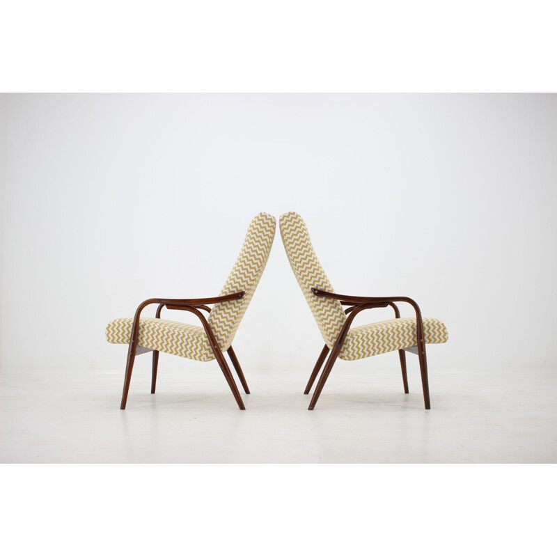 Set of 2 vintage beech with patterns armchairs, Czechoslovakia, 1960s