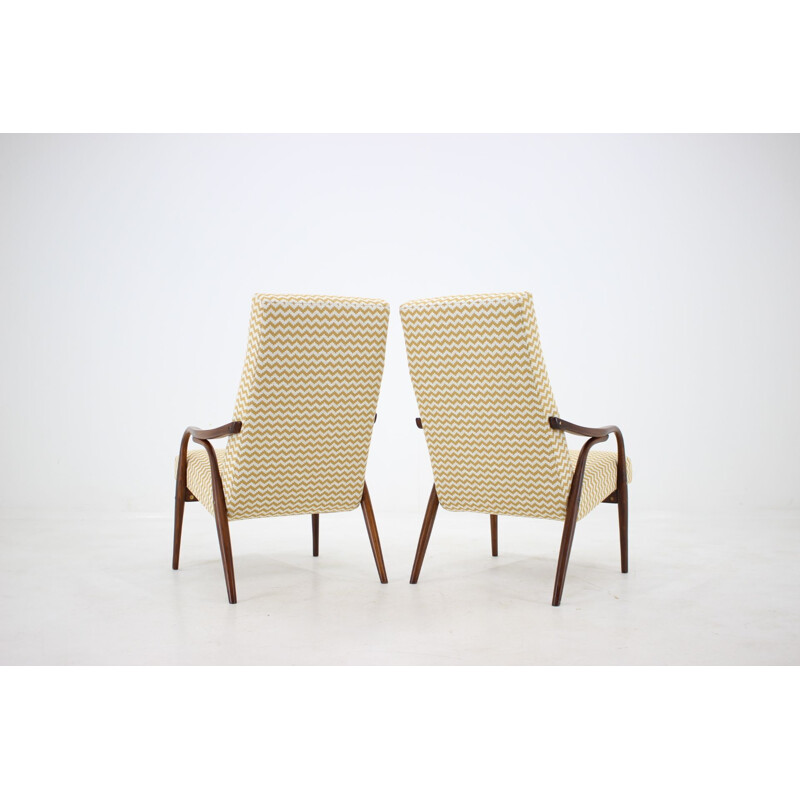 Set of 2 vintage beech with patterns armchairs, Czechoslovakia, 1960s