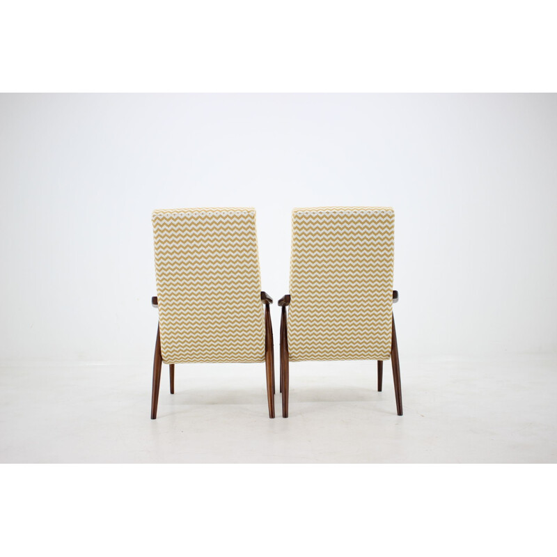 Set of 2 vintage beech with patterns armchairs, Czechoslovakia, 1960s