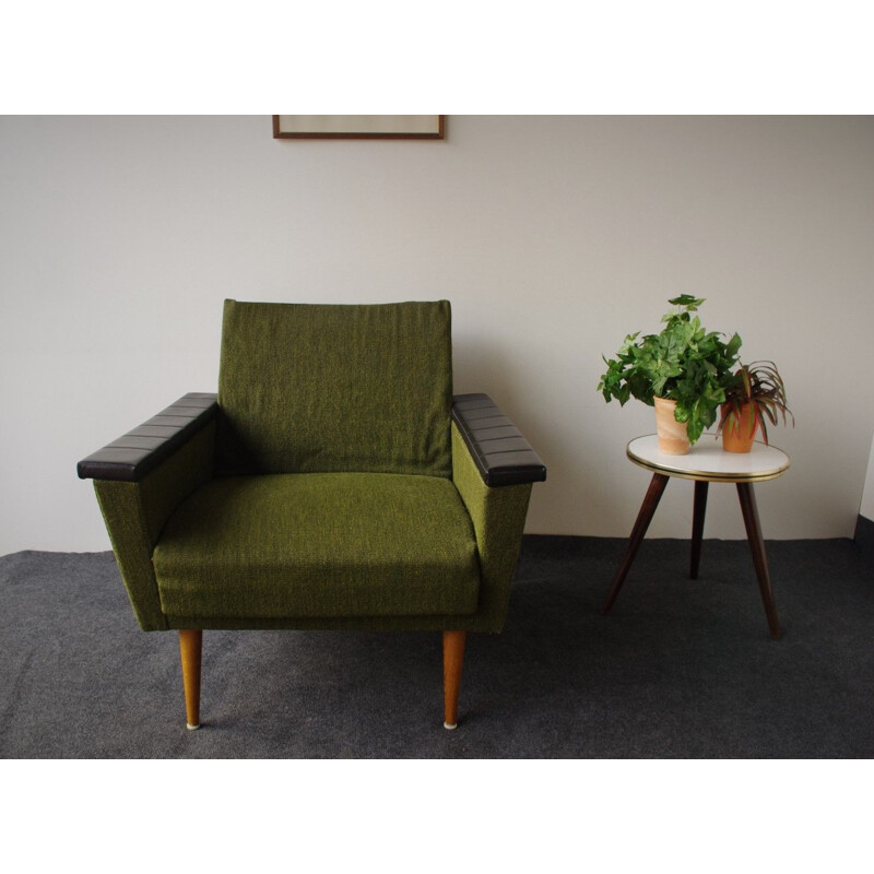 Vintage green wooden and fabric armchair, 1960s