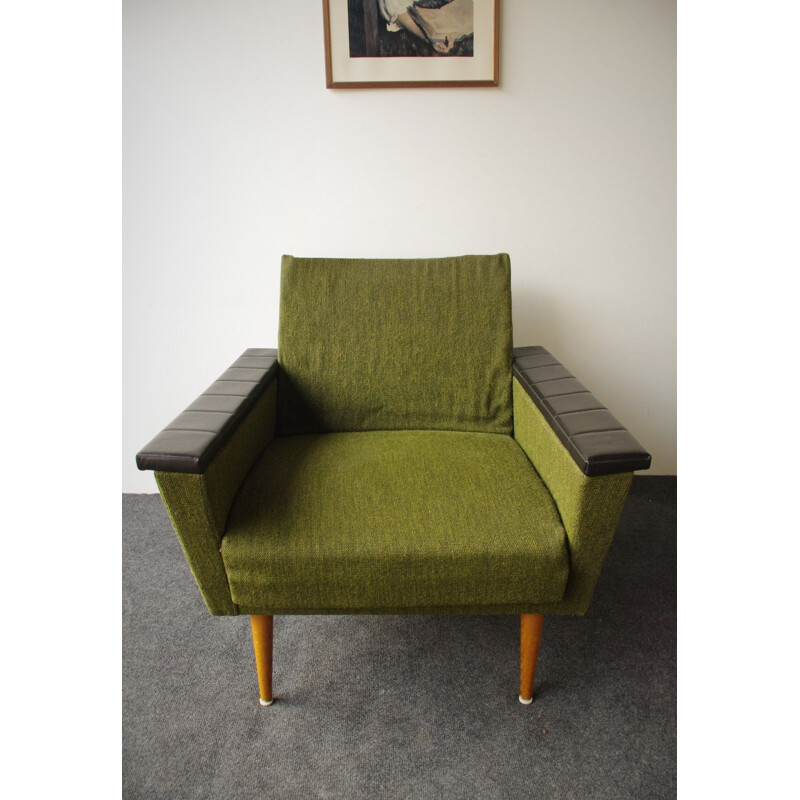 Fauteuil vintage en  et tissu vert, 1960