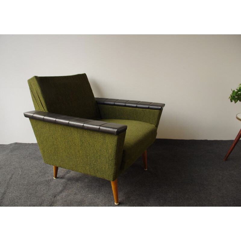 Fauteuil vintage en  et tissu vert, 1960