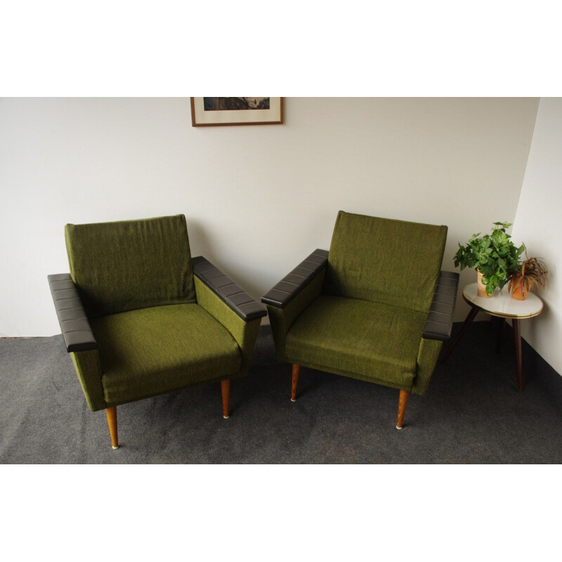 Vintage green wooden and fabric armchair, 1960s