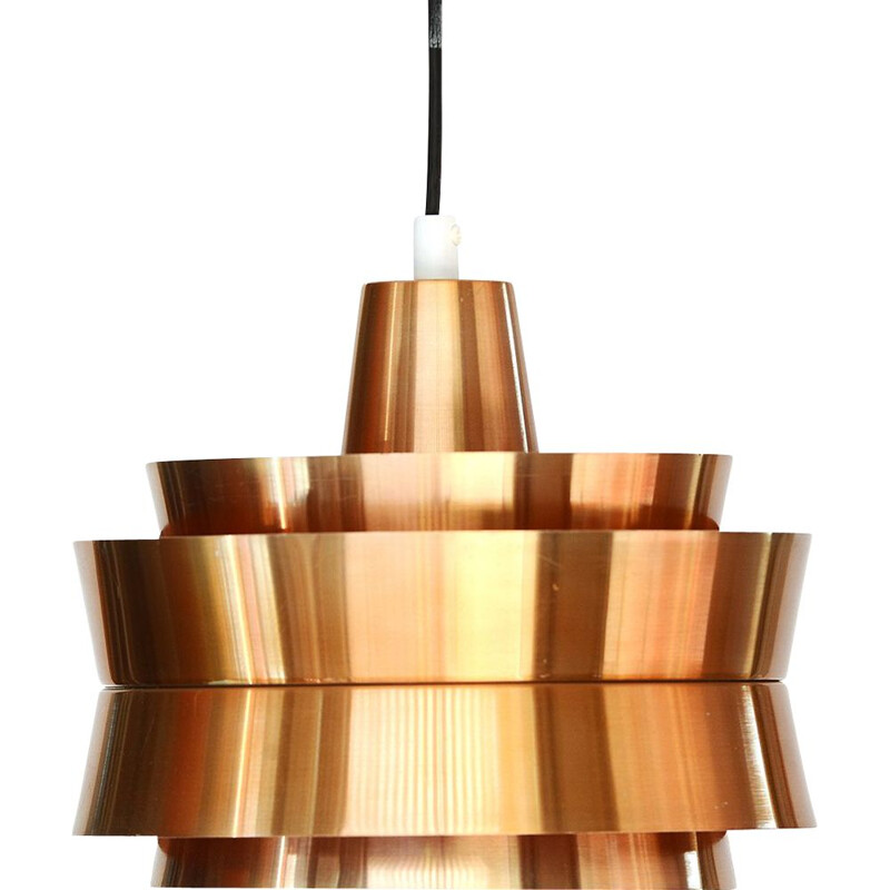 Vintage copper coloured aluminium pendant light by Superlight. Denmark, 1970s