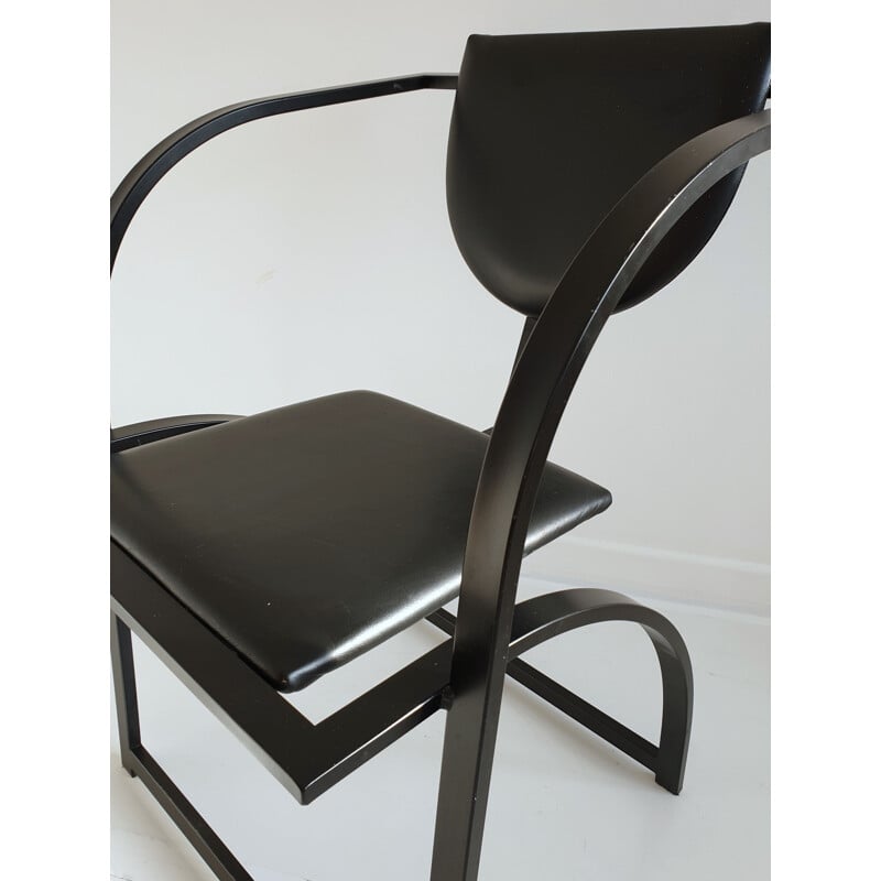 German black steel and leather vintage armchair, 1980s