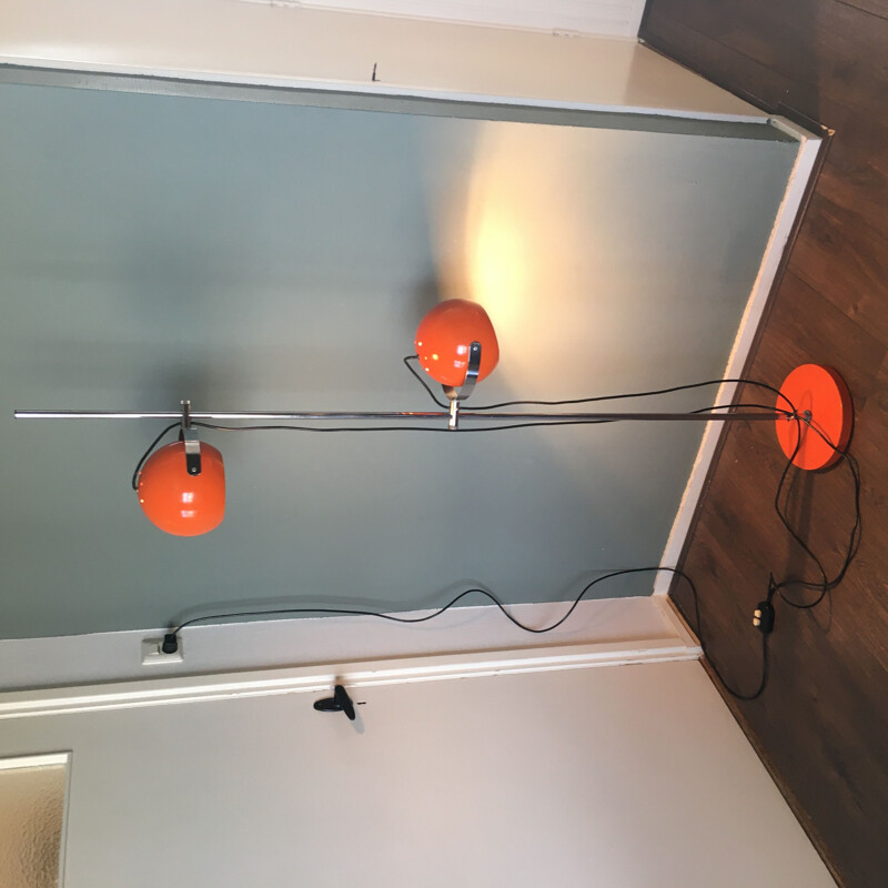 Lampadaire vintage orange en acier chromé, 1960