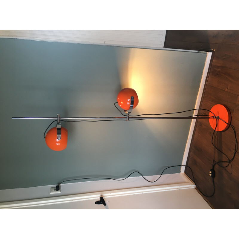 Chrome plated and orange steel vintage floor lamp, 1960s