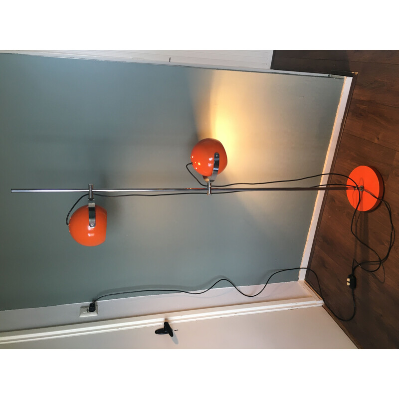 Chrome plated and orange steel vintage floor lamp, 1960s