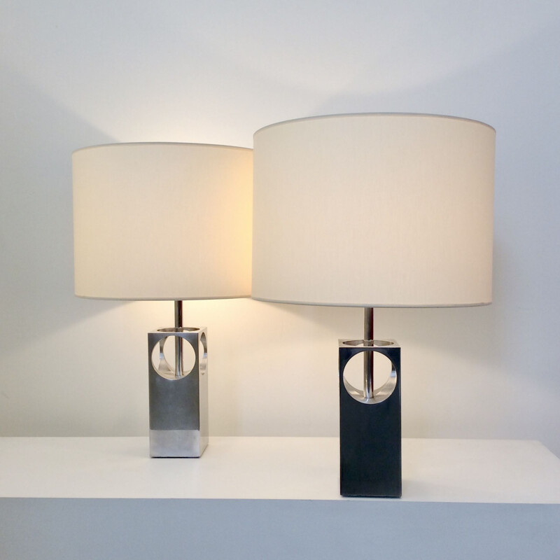 Pair of polished aluminum table lamps, 1970s