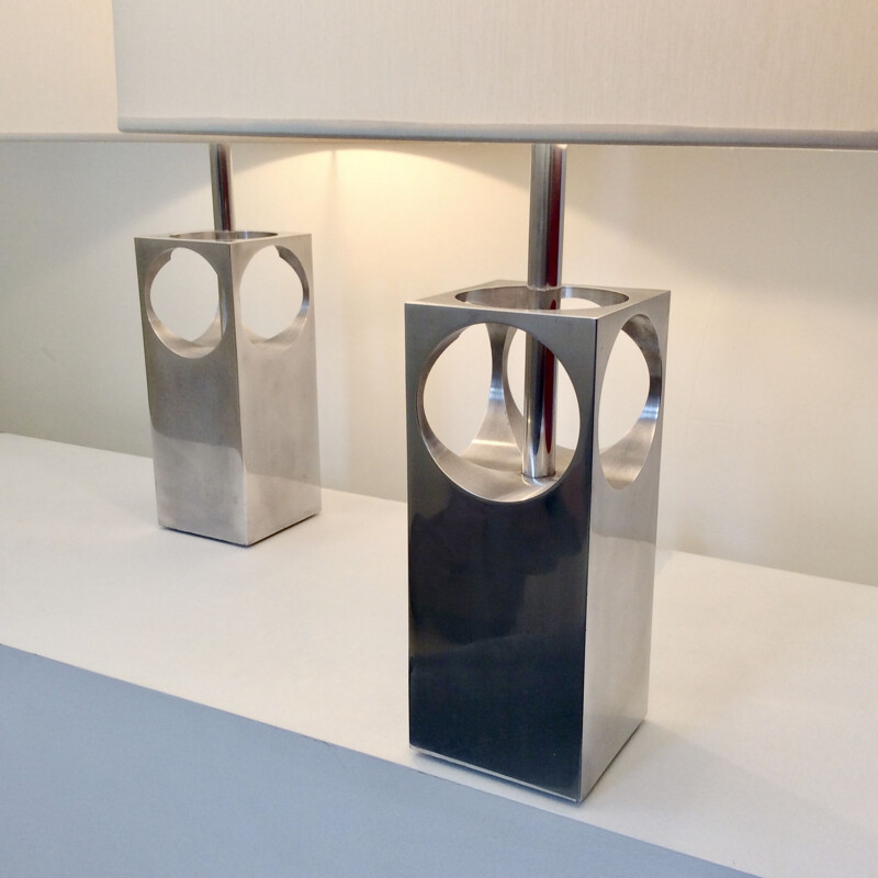 Pair of polished aluminum table lamps, 1970s