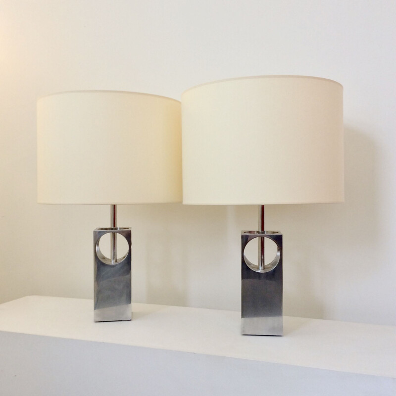 Paire de lampes de table en aluminium poli, 1970