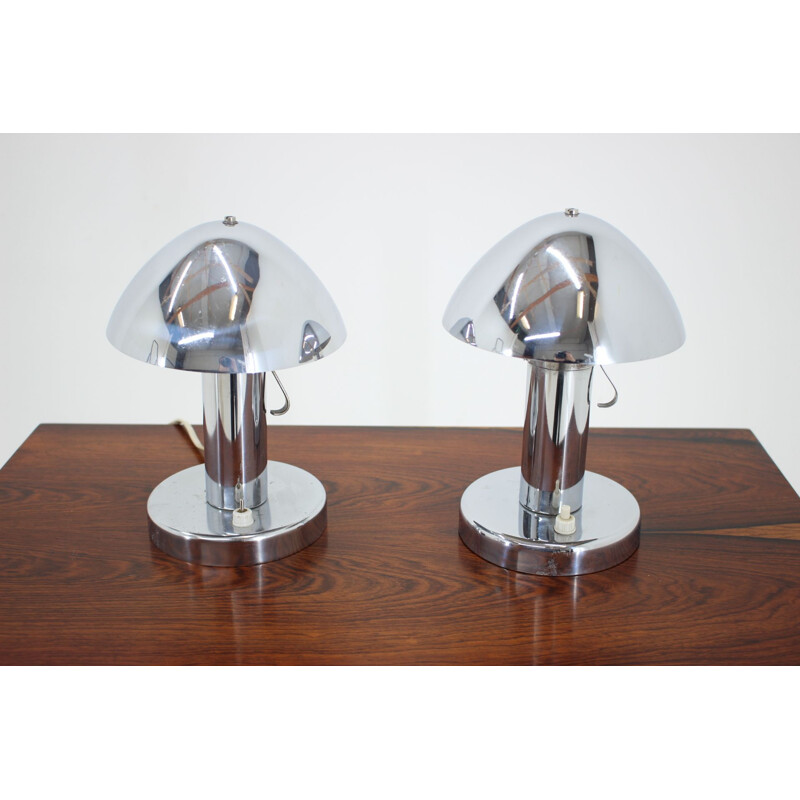 Pair of vintage Bauhaus chrome table lamps, Czechoslovakia 1930