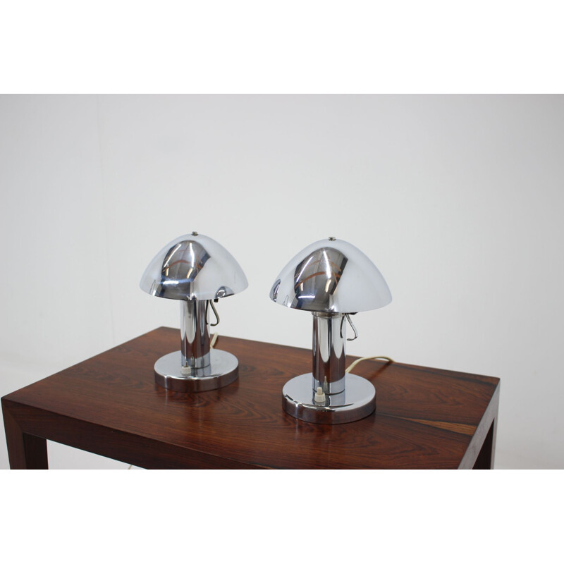 Pair of vintage Bauhaus chrome table lamps, Czechoslovakia 1930