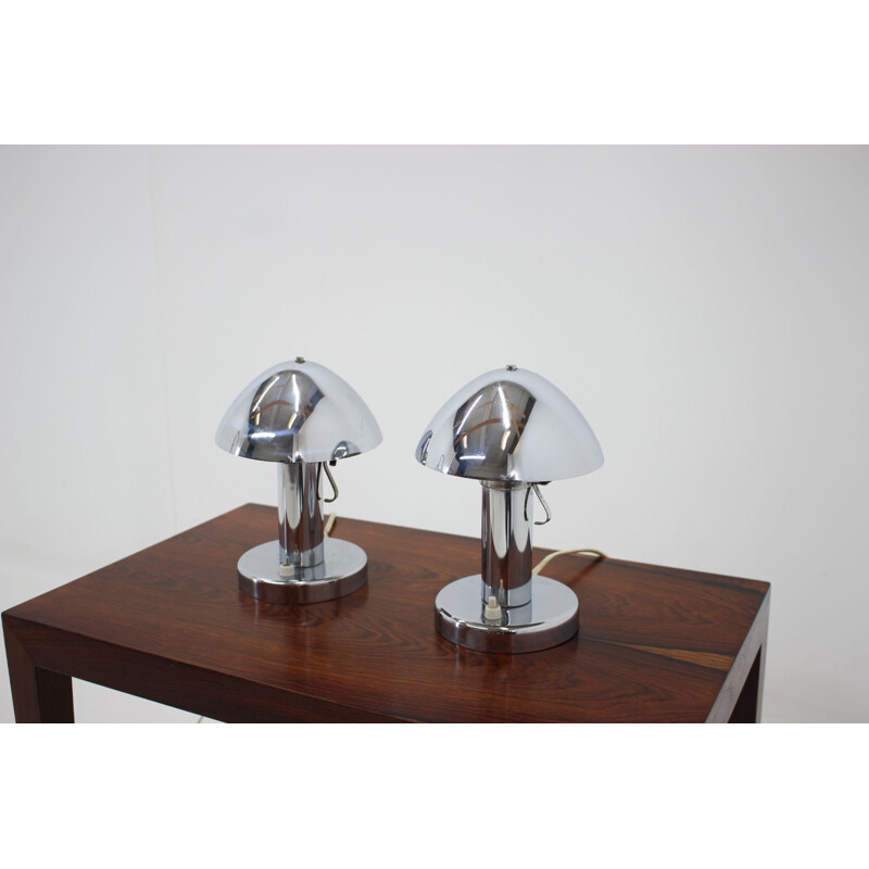 Pareja de lámparas de mesa vintage Bauhaus cromadas, Checoslovaquia 1930