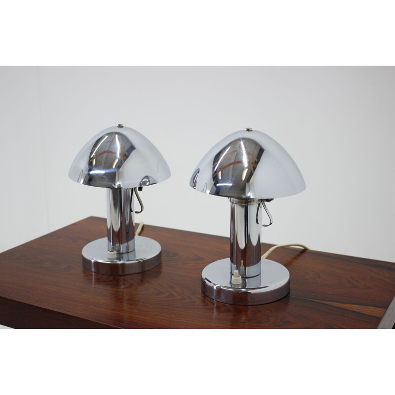 Pair of vintage Bauhaus chrome table lamps, Czechoslovakia 1930