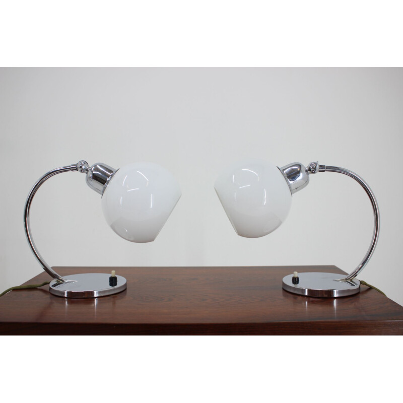 Pair of vintage Bauhaus chrome table lamps, Czechoslovakia 1930