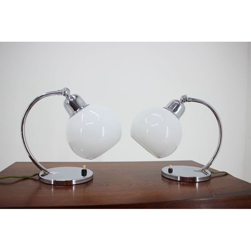 Pair of vintage Bauhaus chrome table lamps, Czechoslovakia 1930