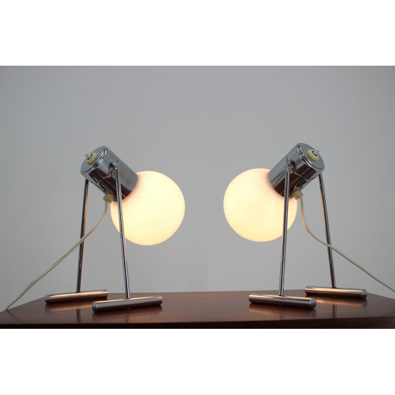 Paire de lampes de table vintage chromées par Napako, 1960