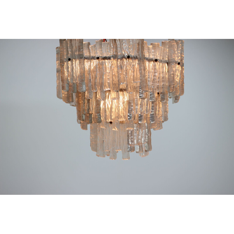 Ice glass vintage chandelier by Kinkeldey, 1970s