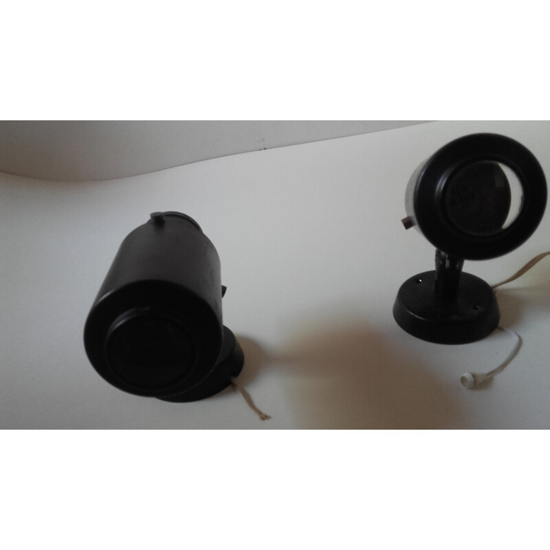 Pair of vintage black metal wall lamps by Lita, 1950